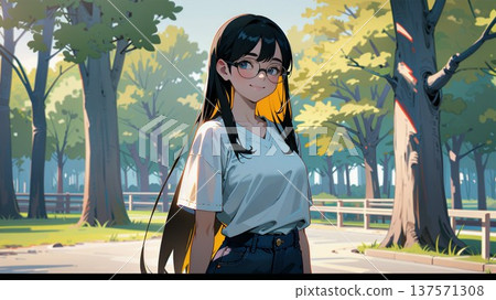 森林裡可愛的女孩 137571308