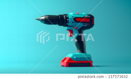 藍綠色背景上的藍色電鑽 137571632