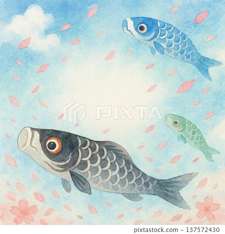 Carp streamer message card style illustration 137572430