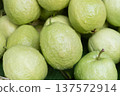 Close up of fresh green guavas with water drops 137572914
