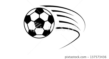 Soccer ball football icon with speed and goal background for a vector logo or team illustration. Sport graphic isolated by design, through flying foot motion with white abstract and black element Soccer ball football icon with speed and goal background for a vector logo or team illustration. Sport graphic isolated by design, through flying foot motion with white abstract and black element 137573436