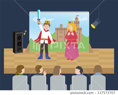 Illustration of children performing on stage at a school festival Illustration of children performing on stage at a school festival 137573707