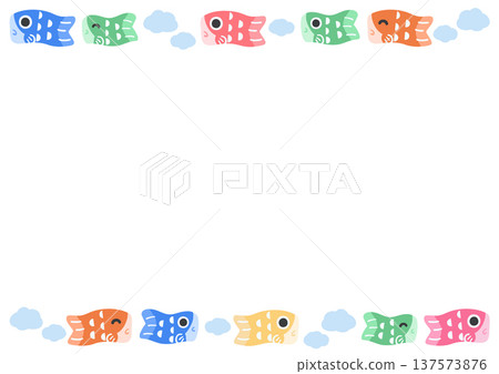 可愛的鯉魚飄帶邊框背景。向量素材，適用於直式海報。兒童節。 137573876