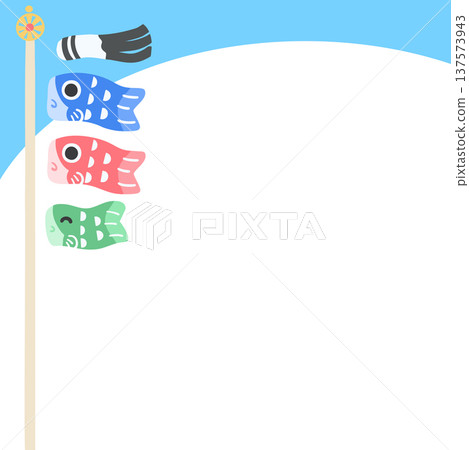 Cute carp streamer frame background with pole Square vector illustration Children's Day material 137573943