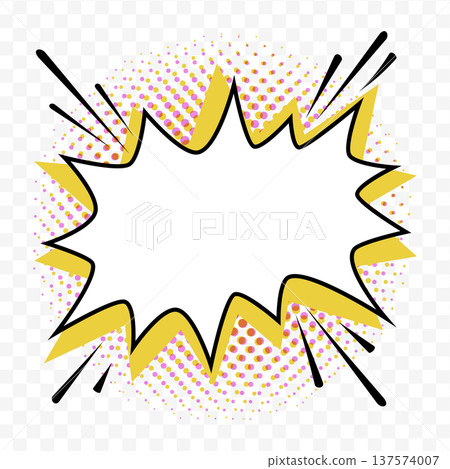 Comic starburst shape with dynamic splash lines in retro pop art vector style on transparent background. Starburst shape frame for promo banners and discount stickers. Comic starburst shape with dynamic splash lines in retro pop art vector style on transparent background. Starburst shape frame for promo banners and discount stickers. 137574007