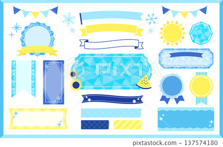 適合夏季使用的清涼水彩插畫邊框套裝_無文字 適合夏季使用的清涼水彩插畫邊框套裝_無文字 137574180