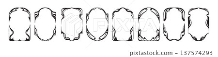 Antique art deco frame set, hand drawn organic romantic vintage border, doodle wedding invitation.  137574293