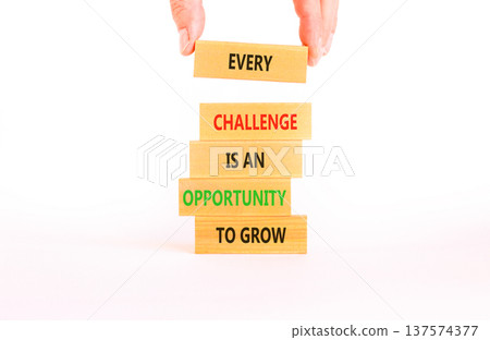 Challenge word symbol. Concept words Every challenge is an opportunity to grow on beautiful wooden blocks. Beautiful white paper background. Business challenge is an opportunity concept. Copy space. Challenge word symbol. Concept words Every challenge is an opportunity to grow on beautiful wooden blocks. Beautiful white paper background. Business challenge is an opportunity concept. Copy space. 137574377