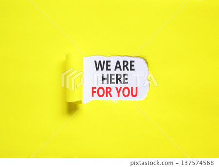 Support, help and we are here for you symbol. Concept words We are here for you on beautiful white paper. Beautiful yellow paper background. Business we are here for you concept. Copy space. Support, help and we are here for you symbol. Concept words We are here for you on beautiful white paper. Beautiful yellow paper background. Business we are here for you concept. Copy space. 137574568