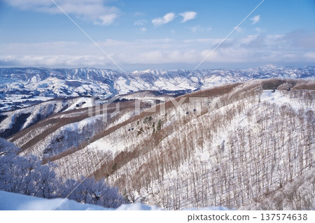 冬季從野澤溫泉滑雪場的天際線滑雪道眺望長坂纜車 冬季從野澤溫泉滑雪場的天際線滑雪道眺望長坂纜車 137574638