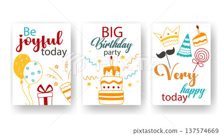 Birthday party card set vector graphics 137574669