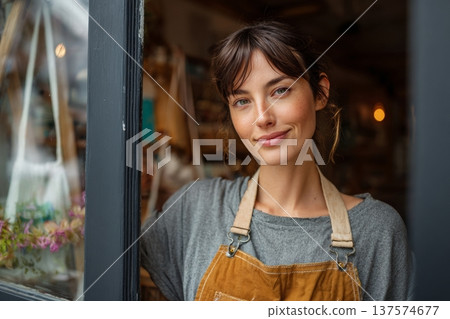Small Business Owner Reopens Shop With Hope After Damage While Cleaning Storefront in Bright Setting Small Business Owner Reopens Shop With Hope After Damage While Cleaning Storefront in Bright Setting 137574677