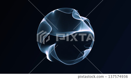 Fluid light mesh sphere with translucent digital wave structure on dark background. Abstract futuristic orb with soft white glow and elegant minimal geometry. Fluid light mesh sphere with translucent digital wave structure on dark background. Abstract futuristic orb with soft white glow and elegant minimal geometry. 137574936