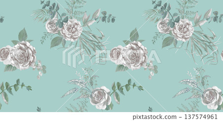 Seamless botanical watercolor pattern with delicate roses and dried herbs for textiles and wallpaper (4) Seamless botanical watercolor pattern with delicate roses and dried herbs for textiles and wallpaper (4) 137574961