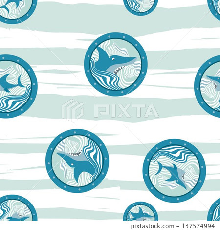 Seamless pattern with Shark waves for boys children is design and pattern on vector Seamless pattern with Shark waves for boys children is design and pattern on vector 137574994