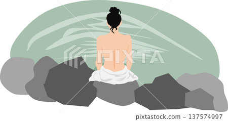 一位女子正在露天浴池中泡澡的插圖 一位女子正在露天浴池中泡澡的插圖 137574997