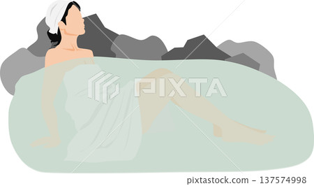 一位女子正在露天浴池中泡澡的插圖 137574998