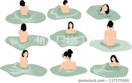 一位女子正在露天浴池中泡澡的插圖 一位女子正在露天浴池中泡澡的插圖 137575000