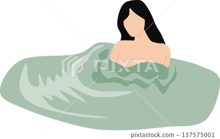 一位女子正在露天浴池中泡澡的插圖 137575001