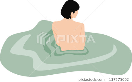 一位女子正在露天浴池中泡澡的插圖 一位女子正在露天浴池中泡澡的插圖 137575002
