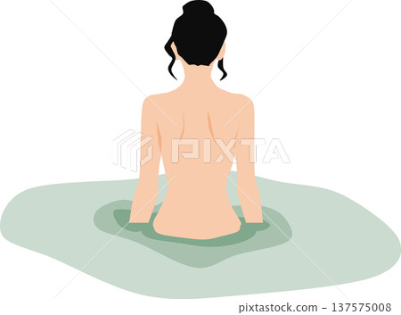Illustration of a woman soaking in an open-air bath 137575008