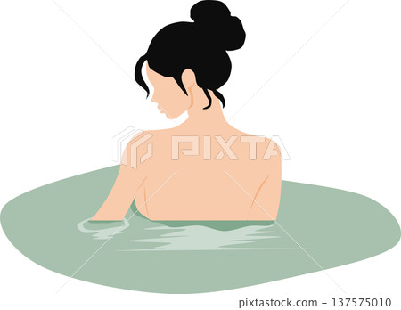 Illustration of a woman soaking in an open-air bath 137575010