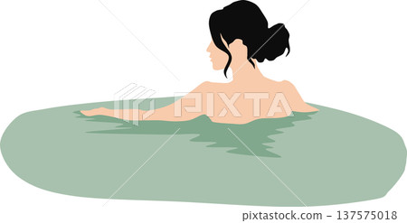 Illustration of a woman soaking in an open-air bath Illustration of a woman soaking in an open-air bath 137575018