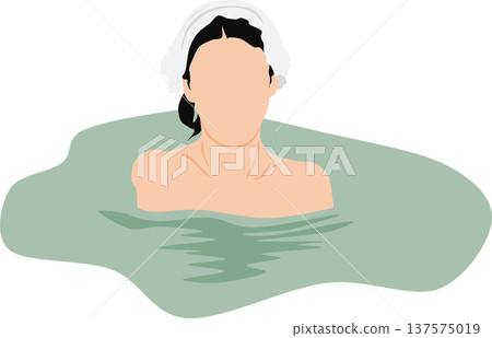 一位女子正在露天浴池中泡澡的插圖 一位女子正在露天浴池中泡澡的插圖 137575019