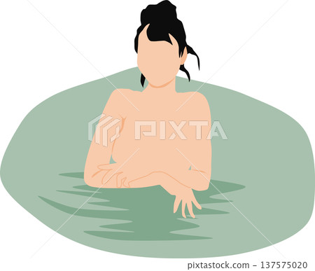 Illustration of a woman soaking in an open-air bath Illustration of a woman soaking in an open-air bath 137575020