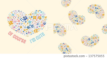 Set with print and seamless patern with Cartoon decorative flowers heart print for girls Set with print and seamless patern with Cartoon decorative flowers heart print for girls 137575055