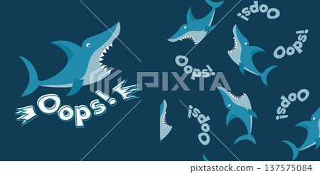 Print Set for boy with cartoon shark and text for print and seamless pattern 137575084