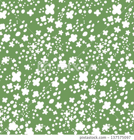 seamless patern with Cartoon small silhouettes decorative flowers on green for print for girls  137575097