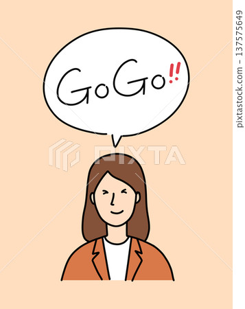 A friendly hand-drawn illustration of a woman cheering and saying "GO GO!". Stylish and simple vector material 137575649