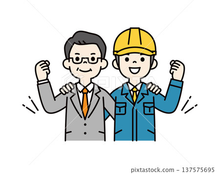 一幅向量插圖，描繪了一位執行長和一位年輕員工熱情洋溢地擺姿勢。 137575695
