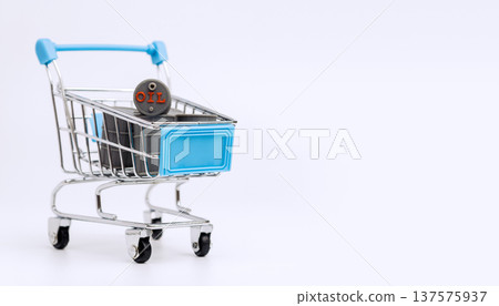 Shopping Cart with Oil Barrel Isolated on White Background Shopping Cart with Oil Barrel Isolated on White Background 137575937