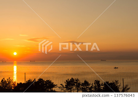 An original Japanese landscape: Calm Ise Bay illuminated by the setting sun 137576043
