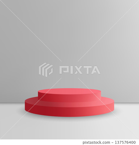 Three-tier bright red cylindrical podium for premium product presentation. Eps 10 137576400