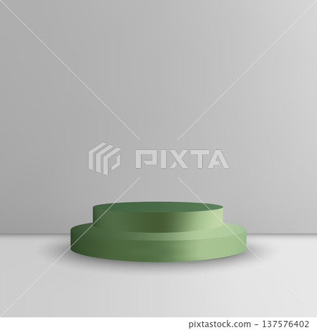 Two-tier green cylindrical display podium for product presentation. Eps 10 137576402