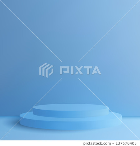 Two-tier blue cylindrical display podium for product demonstration. Eps 10 137576403