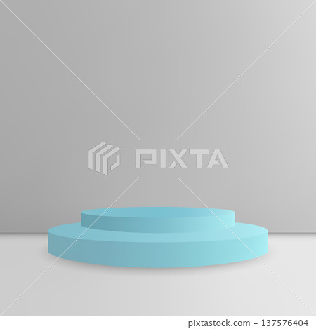 Round two-tier display podium stand in light turquoise color. Eps 10 137576404