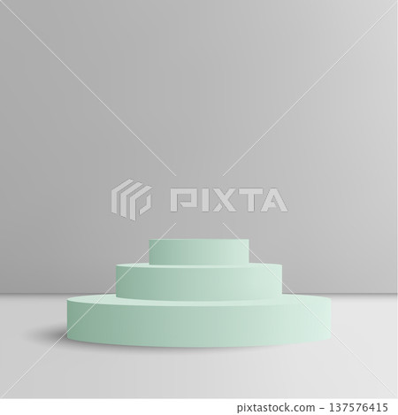Mint green three-tier round podium for eco-product presentation. Eps 10 137576415