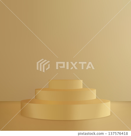 Three-tier golden cylindrical podium for product presentation. Eps 10 137576418