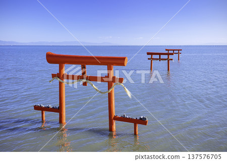 Mysterious scenery of the Ariake Sea Underwater Torii of Oo Shrine (Saga Prefecture) 137576705
