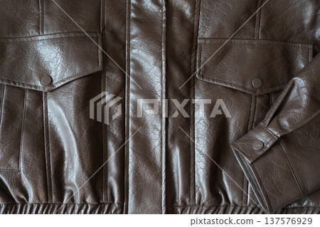 Brown Leather Jacket Front View With Pockets Brown Leather Jacket Front View With Pockets 137576929