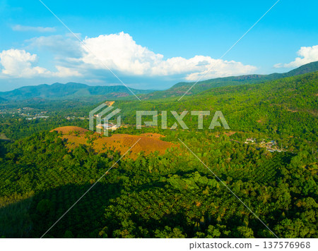 Aerial view mountains trees in ranong Thailand Aerial view mountains trees in ranong Thailand 137576968