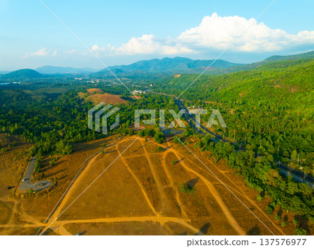 Aerial view mountains trees in ranong Thailand Aerial view mountains trees in ranong Thailand 137576977