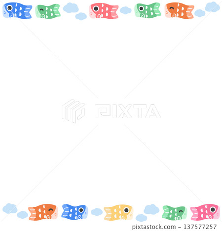 Cute carp streamer frame background, vertically arranged square vector illustration, Children's Day material 137577257
