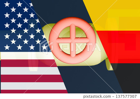U.S. and German flag on the background of a natural gas supply pipe. 137577307