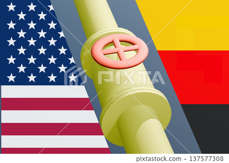 U.S. and German flag on the background of a natural gas supply pipe. U.S. and German flag on the background of a natural gas supply pipe. 137577308