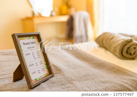 Beauty salon menu and towels Beauty salon menu and towels 137577497